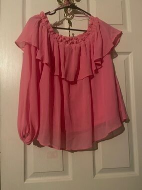 Divided Coral Pink Ruffle Off-Shoulder Blouse